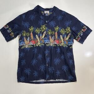 Pacific Legend Hawaiian Shirt 2XL Palm Tree Hibiscus Classic Cars Surf Board
